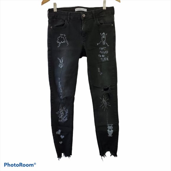Zara Can't Afford To Be Plain Print Skinny Jean 6